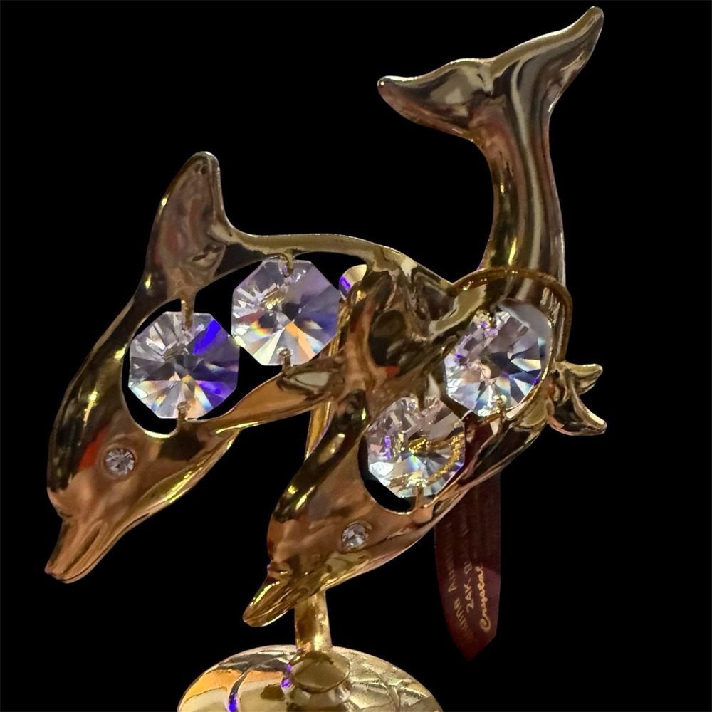 Dolphin Figurine By Crystal Millennium 24K Gold-Plated with Austrian Crystal NWT